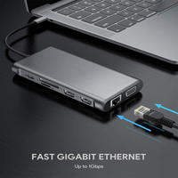 Stasiun Docking Gigabit Dua Belas-in-Satu untuk Notebook, Stasiun Docking Tipe-C, Stasiun Docking Dual HTV VGA
