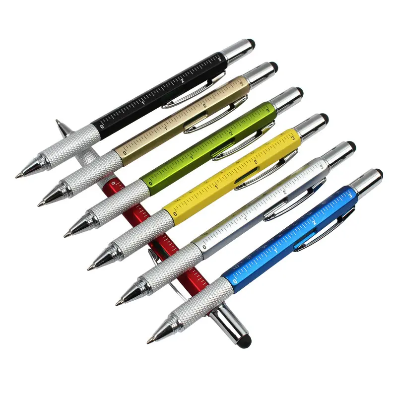 7PCS/Set Multifunctional Pen Overvalue Handy Tech Tool Ballpoint Pens Screwdriver Ruler Spirit Level Multifunction