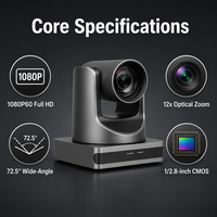 Kamera PTZ 4K 30fps 1080P60 12x Optical 16x Digital Zoom 72.5 Sudut Lebar Pelacakan AI USB Video Conferencing Ruang Rapat