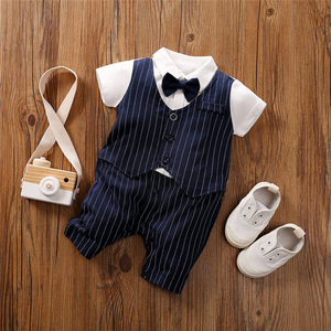 Baby wedding outfit gentleman clothing <span class=keywords><strong>neonato</strong></span> 100% cotone maniche corte baby boy designer abiti pagliaccetti per neonati - Product Image 5