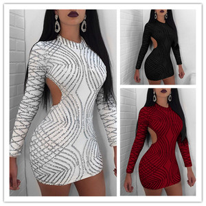 European American Women's Party Nightclub <strong>Sequins</strong> O-Neck Mid-Length Polyester Dress - Product Image 2