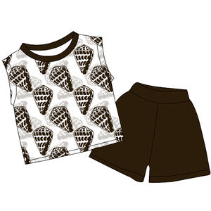 Ensemble deux pièces en soie de lait douce et respirante pour enfants, imprimé personnalisé, style hawaïen, décontracté, sans manches, pour garçons et filles, vente en gros - Product Image 5