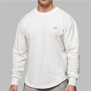 <span class=keywords><strong>Sudadera</strong></span> <span class=keywords><strong>deportiva</strong></span> informal para hombre, de manga larga, con dobladillo curvo, talla grande, color blanco - Product Image 1