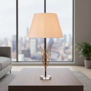 Handcrafted Modern Simple Copper <strong>Table</strong> <strong>Lamp</strong> White Fabric <strong>Shade</strong> AC Powered Natural Inspired Design <strong>for</strong> Living Room Bedroom Decor - Product Image 2