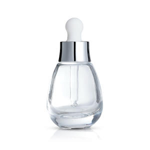 Premium 30ml paroi épaisse sérum goutte d'eau en forme de bouteille de parfum en aluminium argent anneau Unique en forme de flacon compte-gouttes d'huile avec boîte - Product Image 1