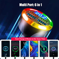 Chargeur de voiture 6-en-1 avec 4 ports USB et 2 ports Type-C, affichage de la tension, 250W, multi-ports, lumière LED, charge rapide PD QC3.0, chargeur de voiture portable