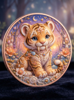 Pièce de monnaie en cuivre pur 999 de 5 oz, en relief 3D, couleur UV, série animale colorée en relief, édition de collection