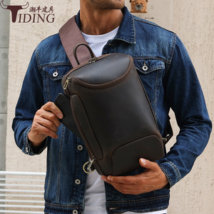 Sac de poitrine en cuir véritable Tiding pour homme, sac bandoulière marron foncé pour les loisirs et les voyages - Product Image 2