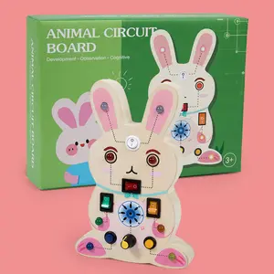 CPC CE Rocket LED Light Busy Board Wooden Sensory Toy Educational Montessori Animal Activity Board with Music