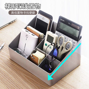 Desktop Storage Box Large Capacity Organizer For Remote <b>Controls</b> Pens Cosmetics Office Desk Compartmentalized Gray - Product Image 3