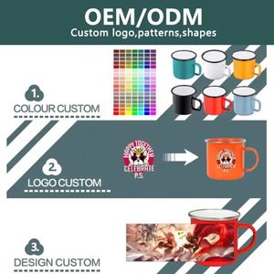 Custom Logo 12 16 oz <b>Reusable</b> Metal Steel Rim Tin Campfire Coffee <b>Cup</b> Sublimation Blank Christmas Enamel Camping Mug With Handle - Product Image 5