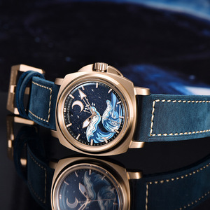 Montre mécanique pour homme Berjani, boîtier en or rose, bracelet en cuir bleu, cadran lumineux, étanche 100 m, PD-YS014 - Product Image 4