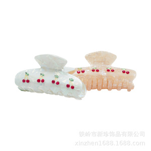Jolie pince à cheveux cerise en acrylique blanc pour filles, usage quotidien - Product Image 4