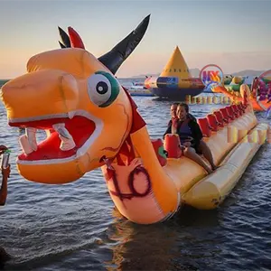 Diskon Besar Hiburan Garis Ganda Pengendara Laut Tiup Naga Merah Banana Boat Fly Fish Inflatable Towable Boat untuk 12 Kursi