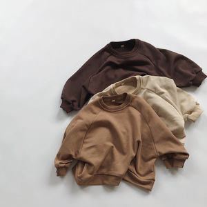 Vente en gros usine : Sweat-shirt à col ras du cou uni, 5 couleurs, ensemble crop top pour enfants, sweat-shirt marron personnalisé pour bébé - Product Image 1