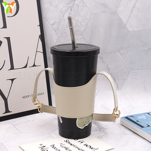 Funda para taza de té con leche taiwanesa hecha a mano, funda para taza de café con apertura lateral de velcro, regalo promocional para la apertura de una nueva tienda. - Product Image 2
