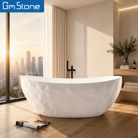 Baignoire autoportante GM-8035 GMstone en résine blanche moderne, surface solide, avec drain central, garantie 3 ans, pour salle de bain