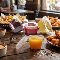 Échantillon Gratuit, Boîte à Sauce Ronde Transparente Jetable de 2 OZ à Paroi Simple et Couvercle Séparé, Écologique avec Logo Personnalisé