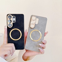 Coque de téléphone PC à anneau magnétique pour S25 Ultra, antichoc, texture tissu, avec cadre de protection d'objectif