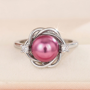 Anello da Donna con Perle Imitate e Polvere Floreale al Laser, Design Futuristico, Gioiello di Moda Quotidiana, Regalo - Product Image 5