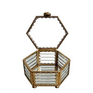 Hexagonal Metal Jewelry Box With <b>Mirror</b> <b>Panels</b> Hinged Lid Classic Design Storage Container For Jewelry Display Fancy Gift Box - Product Image 1