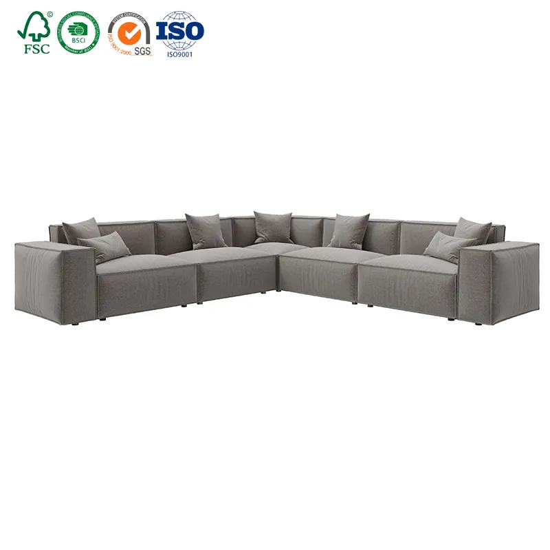 Free Sample 2022 New Arrival KD Assembly sofa L Shape Modular Couch Fabric Gray Living Room Furniture Sectional Sofa Set