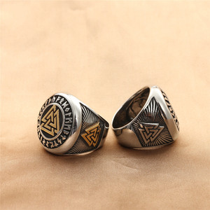 Viking Letter <b>Ring</b> <b>Titanium</b> Steel Geometric Men's Punk Style Stainless Steel Round <b>Ring</b> Silver Gold 280691 - Product Image 2