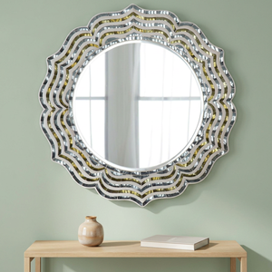 Espejo de Pared Decorativo Redondo con Marco de Mosaico, Estilo Glamour de Hollywood, Arte en Vidrio Hecho a Mano para Sala de Estar y Dormitorio - Product Image 5