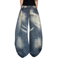 YUANBOFEI Jeans personnalisés de haute qualité, jeans vintage délavés à taille mi-haute, denim contrasté, super confortables pour unisexe