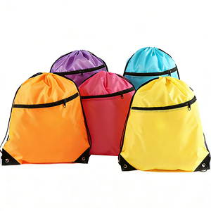 Factory Wholesale Custom Promotional Sports Zipper <b>Backpack</b> Bag Eco Friendly Polyester <b>Drawstring</b> Bags With Pocket - Product Image 1