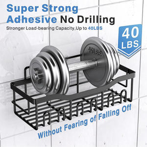 Étagère de salle de bain carrée à double niveau en acier et support de rangement mural <span class=keywords><strong>sans</strong></span> perçage ni clouage pour brosses à dents - Product Image 2