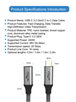Cable de Datos USB-C 3.2 Gen 2 de C a C Macho a Hembra Just Link de 240W 48V 5A para Carga Rápida de Dispositivos con Interfaz Tipo-C