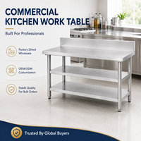 Table de préparation alimentaire en acier inoxydable avec crédence et double étagère inférieure pour chaîne de cafés, ODM disponible
