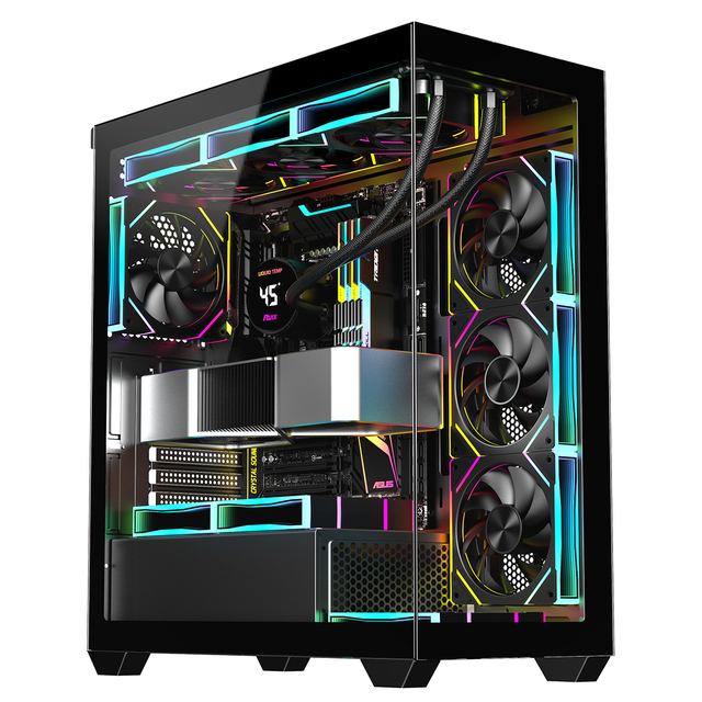 Ruix Carnival Super Hot Sale Gaming Set Full View Mid Tower Fish Tank Pc Case Gaming Desktop Cabinet With External Graphics Card