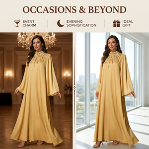 ชุดเดรสอิสลามประดับลูกปัดสำหรับผู้หญิง แขนกว้าง สำหรับงานทางการ ผู้ผลิต OEM - Product Image 5