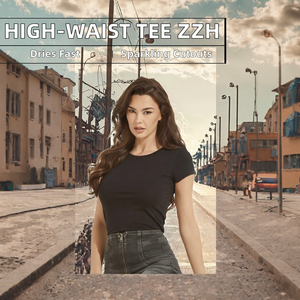 High-waisted Short-Sleeved T-<b>shirt</b> for Women Casual Summer Style with Hollow Out Logo Denim & Canvas Fabric - Product Image 2