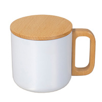 Mug à café isotherme en acier inoxydable à double paroi de 400 ml avec poignée en bois, tasse de camping portable, gobelet à thé pour l'extérieur et le bureau