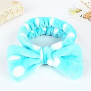Diadema elástica <span class=keywords><strong>de</strong></span> felpa para lavado <span class=keywords><strong>de</strong></span> cara para niñas, diadema <span class=keywords><strong>de</strong></span> lunares suave y grande, barata, venta al por mayor - Product Image 5