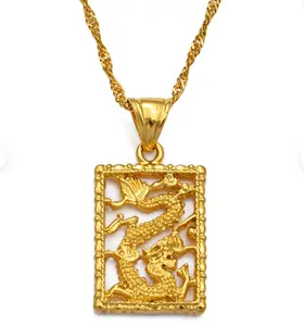 Custom Good Fortune Dragon Pendant Amulet Necklace Stainless Steel 18K Gold Plated Classic Lucky Symbol Necklace for Gifts