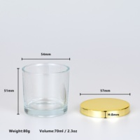 Pot à bougie vide en verre de 2,3 oz avec couvercle en métal doré et boîtes