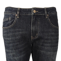Jean vintage homme coupe droite taille mi-haute slim fit avec broderie et détails boutonnés, denim bleu américain classique délavé à faible élasticité, ODM