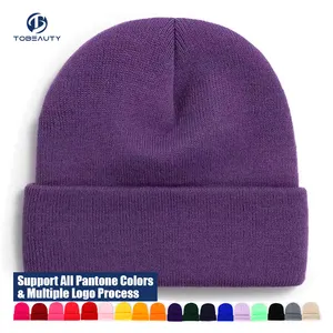 100% Acrylic tùy chỉnh người lớn đồng bằng toque dệt kim dệt nhãn Beanie