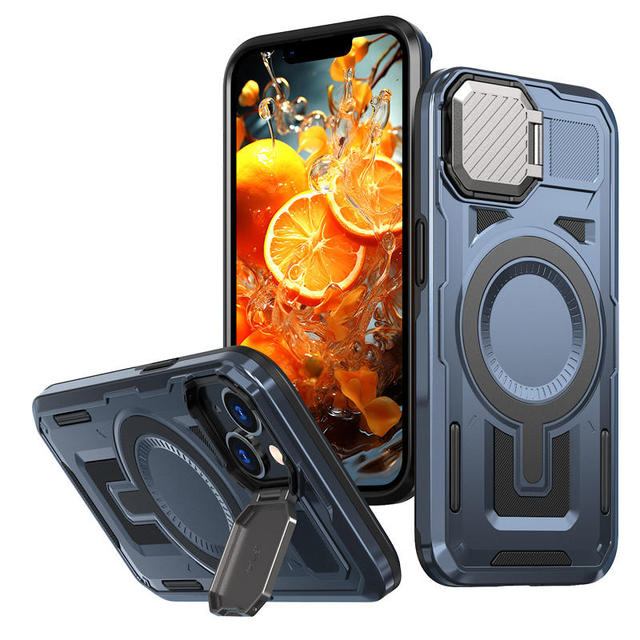 Anti-Fall Tough Rugged Magnetic Case Zinc Alloy Camera Cover Kickstand for 17/16/15 PM-Full Armor Wireless Charging Waterproof