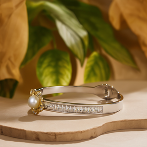 Fashion <b>Bangle</b> 316L Stainless Steel PVD Gold Plating With Pearl And Crystal Detailing For Women - Product Image 3