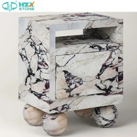 Vente en gros de pierre de marbre blanche éléphant HZX Premium Table d'appoint de chevet personnalisée de luxe Table d'appoint à socle basse Salle de bain Cuisine