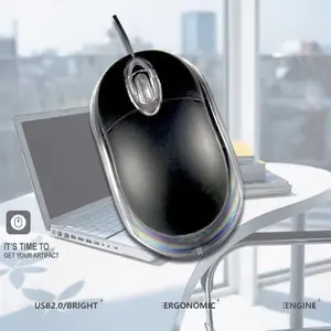 Factory Wholesale Mini Business Office 1000dpi Photoelectric Mouse Monochrome Transparent Led Wired Mouse For Computer