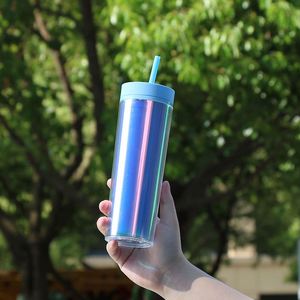 Custom 500Ml 16Oz Colorful Transparent Plastic Cup Stylish Home-Use Beverage Juice Cup for Women Water Tumbler Cup With Straw - Product Image 3