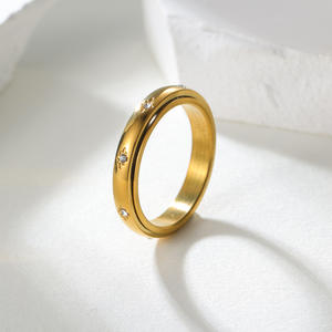 Cincin pasangan berputar berkilau baja tahan karat terukir pita janji zirkonia perhiasan pernikahan hadiah ulang tahun minimalis - Product Image 4