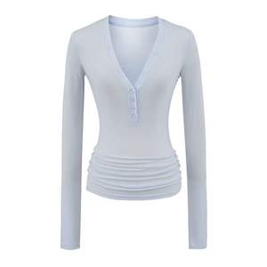 Blusa Casual Elástica de Franela para Mujer, Corte Entallado, Cuello Camisero, Estampado a Cuadros, Manga Larga, Cintura Fruncida, Botones al Frente, 100% Algodón - Product Image 5