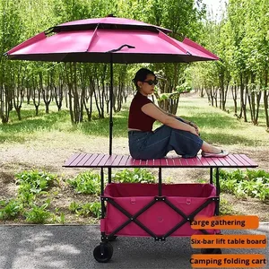 420L Yüksek Kaliteli 4 Pozisyonlu Yükseklik Ayarlı Ağır Hizmet Tipi Katlanabilir Kamp Arabası, Tenteli, Pembe Geniş Tekerlekli, Kamp ve Satıcı Arabası İçin - Product Image 5